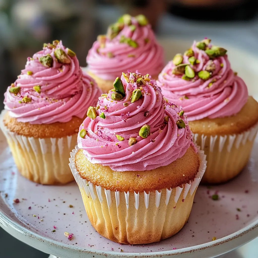 Rose and Pistachio Cupcakes with Rosewater Buttercream and Candied Petals - tertiary view